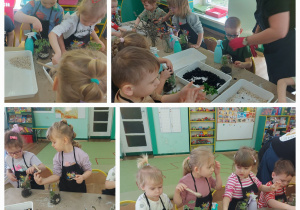 dzieci sadzą rośliny w słoikach z ziemią