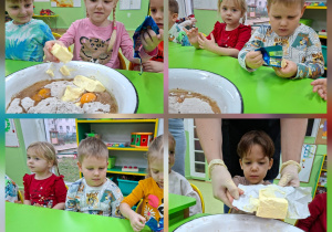 dzieci szykują składniki na ciasto w misce